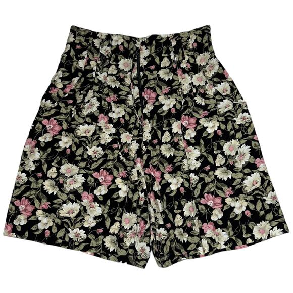 Y2K Rampage High Waisted Floral Shorts Black with Pink & White Flowers Size 7 - Picture 7 of 16